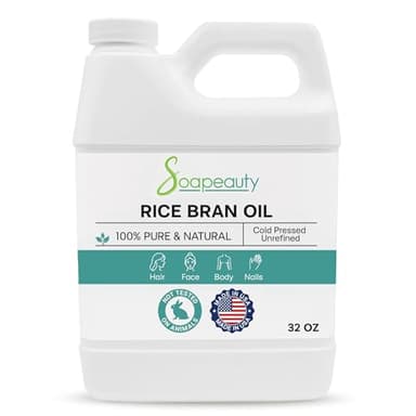 Soapeauty Rice Bran Oil | Cold Pressed 100% Pure & Natural Available in Bulk | Carrier for Essential Oils, Face, Hair, Nails, Skin Moisturizer, Soap Making, DIY | 32 fl oz