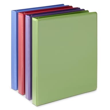 Amazon Basics Economy 3 Ring Binder, 1/2" D-Ring with 2 Pockets, Assorted Colors, 4-Pack