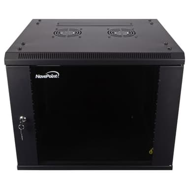 NavePoint 9U Server Cabinet Wall Mount Rack Enclosure Includes 2 Fans, Locking Glass Door, Removable Side Panels – 9U Network Cabinet 17.7” Deep, 19 Inch Server Rack for IT and A/V Equipment
