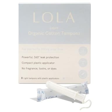 LOLA 100% Organic Cotton Tampons, 8 Count - Light Non-Toxic Tampons, Period Feminine Hygiene Products, HSA FSA Approved Products Feminine Care