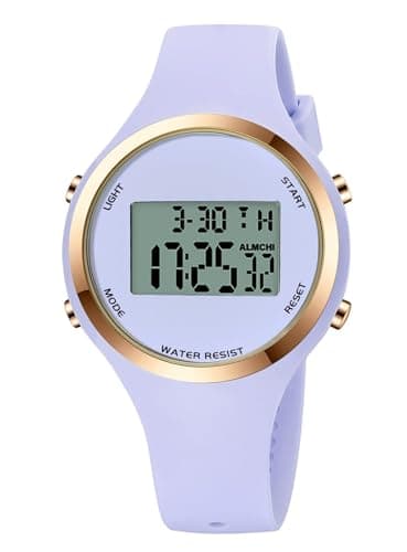 XCZAP Waterproof Watch Outdoor Sport Watches Chronograph Silicone Strap Alarm Clock Waterproof LED Digital Watch (All Light Purple)
