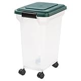 Remington WeatherPro Airtight Dog Food Storage Container, Up to 22 lbs, Attachable Wheels, For Dog Cat Bird and Other Pet Food Storage Bin, Keep Fresh, Translucent Body, Green