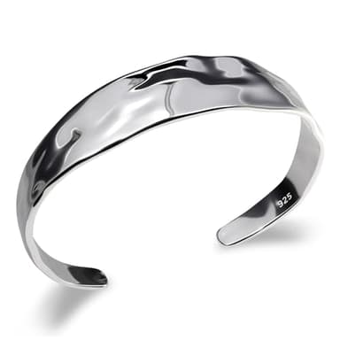 Desnuage Silver Thin Cuff Bracelet Vintage Hammered Texture Style Statement Open Bangle Chunky Bracelets for Women