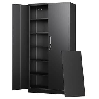 Letaya Metal Storage Cabinets with Lock Doors,Tall Locker Organizer Steel Garage Cabinets, 5 Adjustable Layers Shelves for Home, Office, Warehouse,Tool,Industrial(Black)