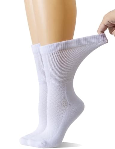 Yomandamor Womens Diabetic Non-binding Crew Socks Seamless Cushioned Cotton Socks(5-Pair)