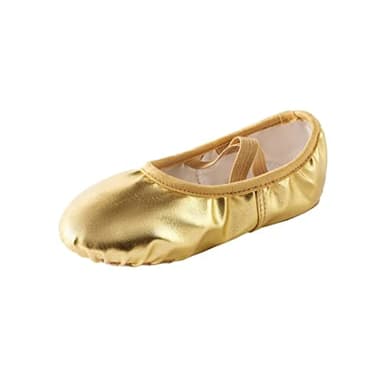 missfiona PU Leather Ballet Shoes Women Belly Slippers Dance Shoes Adult Split-Sole Gymnastics Flat(6.5, Gold Band)