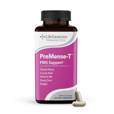 LifeSeasons - PreMense-T - PMS Relief Supplement - Support for Pre-Menstrual Symptoms, Cramping & Breast Tenderness - Nourish Tissue - Ginger Crampbark Dong Quai Chasteberry & Vitamin B6-60 Capsules