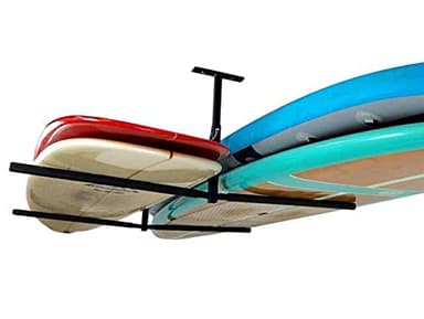StoreYourBoard Standup Paddle Board and Surfboard Garage Storage Rack - Adjustable Ceiling Mount Hanger for SUP Storage, Heavy Duty Overhead Paddleboard Organizer for Garage, Space Saving Rack, Double