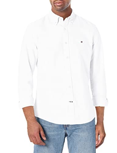 Tommy Hilfiger Men's Oxford Shirt Custom Fit, Bright White Medium