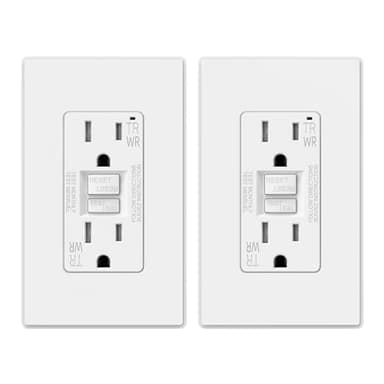 ELEGRP GFCI Outlet Outdoor, 15 Amp Self-Test GFI Electrical Outlet with Thinner Design, Weather & Tamper Resistant GFCI Receptacle, Ground Fault Receptacle w/Wall Plate, UL Listed, Matte White, 2 Pack
