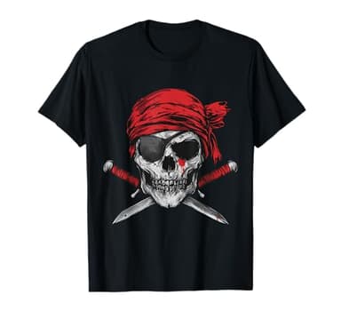 Pirate Flag Skull and Crossbones Skeleton Graphic Halloween T-Shirt