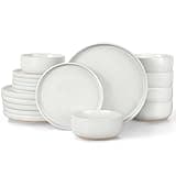 LIANYU 18-Piece Dinnerware Sets for 6, Stoneware Dinner Plates and Bowls, Kitchen Dining Dishes Set, Dishwasher & Oven Safe, Snowy White