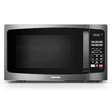 TOSHIBA ML-EM09PA(BS) Small Microwave Oven with 6 Auto Menus, Mute Function & Child Lock, LED Lighting, 0.9 Cu Ft, 10.6 Inch Removable Turntable, 900W, Countertop, Black Stainless Steel