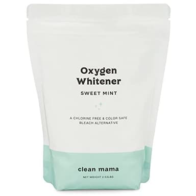 Clean Mama Natural Oxygen Whitener and Stain Remover - Color-Safe Natural Bleach Alternative - Plant-Derived Oxygen Powder, Whitens & Brightens Whites and Colors - Sweet Mint, 2.53 lbs