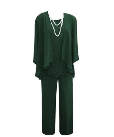 Chiffon Grandmother of The Bride Pant Suits with Jacket Mother of The Bride Pantsuits for Wedding 3 Pieces Emerald Green Formal Jumpsuit Size 10