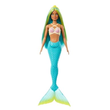 Barbie Mermaid Doll with Two-Tone Blue & Yellow Fantasy Hair & Headband Accessory, Toy with Shell Bodice & Turquoise Tail