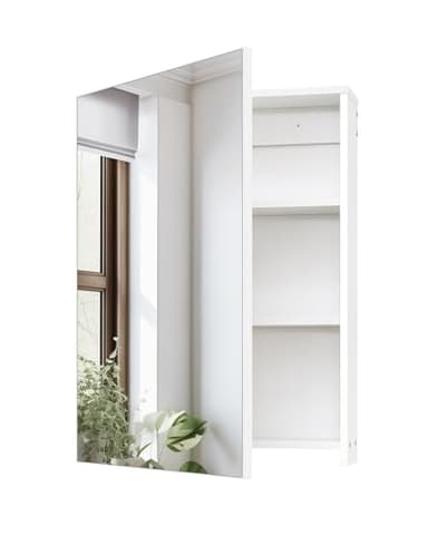CHOEZON Wall-Mounted Bathroom Vanity with Mirror, Medicine Cabinet with Storage Function, Hanging Storage Cabinet, Adjustable Shelves, White