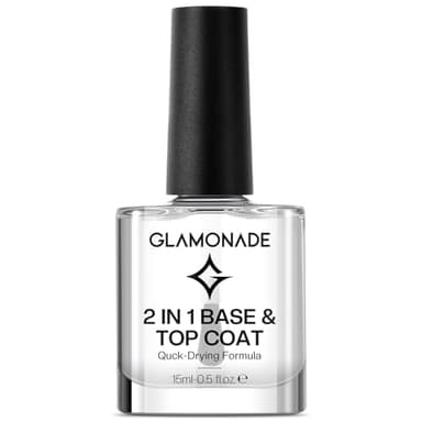 Glamonade Base Top Coat Nail Polish: 2 in 1 Clear High Shine Quick Dry Nail Polish Color Protection Long Lasting Polish Resists Smudging Chipping Fading Fast Air Dry Nail Coat for Women