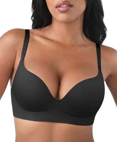 FeelinGirl Wireless Push Up Bras for Women No Underwire Supportive Bra Seamless Full Coverage Bralettes Black 38DD