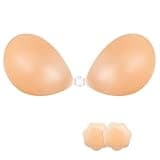 NONIO Adhesive Bra Strapless Sticky Invisible Push up Reusable Silicone The Best Off Backless Viscous for Women (US, Cup Band, A, Nude)