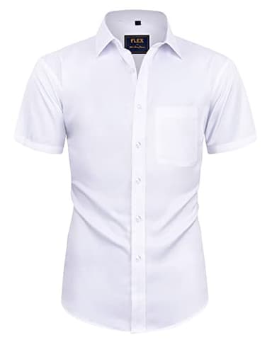 Alimens & Gentle Mens Short Sleeve Dress Shirts Wrinkle Free Solid Casual Button Down Shirts with Pocket, White, Large