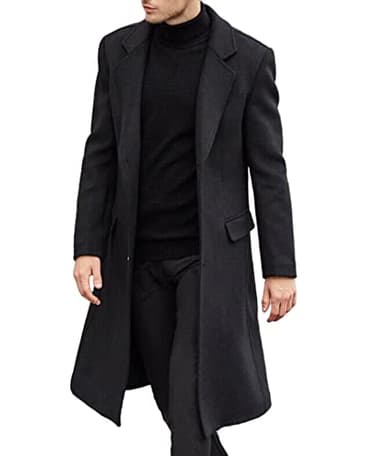 SOMTHRON Men's Casual Trench Coat Slim Fit Notched Collar Long Jacket Overcoat Single Breasted Pea Coat wih Pockets BL-XL