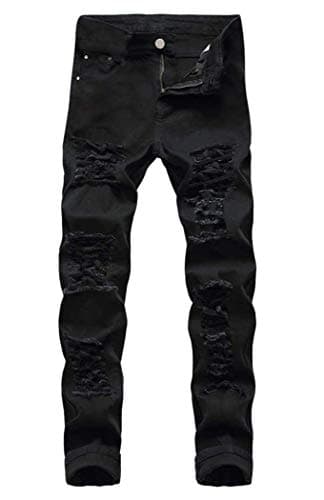 Men's Ripped Skinny Stretch Distressed Destroyed Slim Jeans Denim Pants Black 32