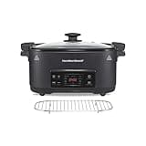 Hamilton Beach 6 Quart 9-in-1 Programmable Slow Cooker with Sear, Browning, Rice, Steam, Sauté, Roast Delay Start & Keep Warm Functions, Nonstick PFAS-Free Dishwasher Safe Crock, Black (33604)