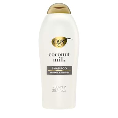 OGX Nourishing + Coconut Milk Shampoo, Hydrating & Restoring Shampoo Moisturizes for Soft Hair After the First Use, Paraben-Free, Sulfate-Free Surfactants, 25.4 fl. oz