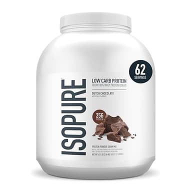 Isopure Low Carb 100% Pure Whey Isolate Protein Powder, Gluten Free, With Vitamins, Dutch Chocolate, 25g Protein Per Serving, 4.5 Lbs, 62 Servings (Packaging May Vary)