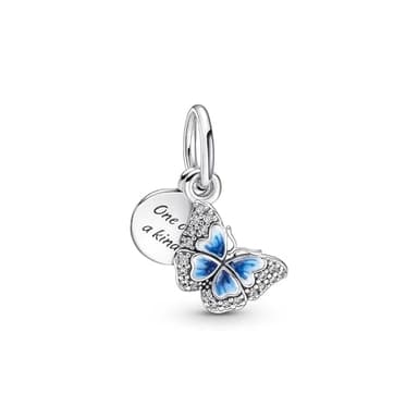 PANDORA Blue Butterfly & Quote Double Dangle Charm Bracelet Charm Moments Bracelets - Stunning Women's Jewelry - Made with Sterling Silver, Cubic Zirconia & Enamel, No Gift Box