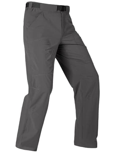 FREE SOLDIER Men's Outdoor Cargo Hiking Pants with Belt Lightweight Waterproof Quick Dry Tactical Pants Nylon Spandex (Gray 34W/32L)