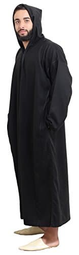 Moroccan Men Djellaba Handmade Winter Cotton Delicate Embroidery Black Large to X-large