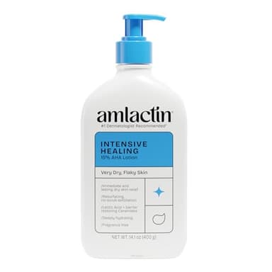 AmLactin Intensive Healing Body Lotion - Therapeutic Lotion for Extremely Dry Skin - No-Scrub Exfoliator and Moisturizer with 15% Lactic Acid AHA and Ceramides, 14.1 oz (Packaging May Vary)