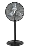 K Tool International 77723; Outdoor Waterproof IPX4 Rated Industrial Pedestal Fan, Non-Oscillating 24" Fan with Adjustable Height Stand and Aluminum Fan Blades, 3-Speed Control, 7,435 Max CFM, Black
