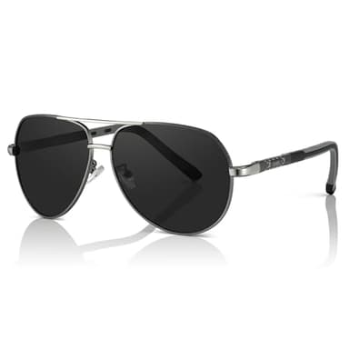 Olwen XXL Aviator Sunglasses For Large Heads (Polarized), Extra Large, Big and Tall, XL + Free Hard Case (Black & Silver, XXL, 67mm)