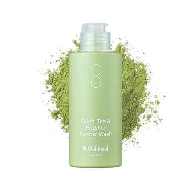 BY WISHTREND Green Tea & Enzyme Powder Wash, Gentle Face Wash for Sensitive Skin, Removes Impurities, Facial Cleanser for Dry Skin, Korean Skincare, Fragrance Free, 110g / 3.88 Oz