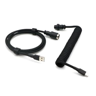 KCSJXF Pro Coiled Keyboard Cable, Double-Sleeved Mechanical Keyboard Cable with 5Pin GX16 Aviator, 1.2m USB A to USB Type C (Black)