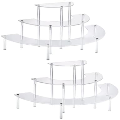 HENABLE Acrylic Display Risers, 3 Tier Clear Cupcake Perfume Stand Organizer, Half Moon Dessert Stand for Display, Food, Amiibo Funko POP Figure (2half