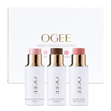 Ogee Face Stick Radiant Collection Trio - Contour Stick Makeup Collection - Certified Organic Contour Palette - Includes Bronzer Stick, Blush Stick & Highlighter Stick