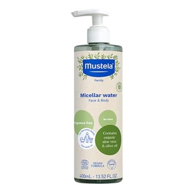 Mustela Certified Organic Micellar Cleansing Water -No-Rinse Natural Water Cleanser w/Olive Oil & Aloe Vera - For Baby, Kid & Adult - Fragrance Free, EWG Verified & Vegan -13.5 oz-Packaging may vary