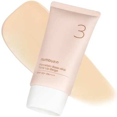 numbuzin No.3 Porcelain Base-skip Tone Up Beige | SPF50+ PA++++ | Lightweight, Hydrating | Zinc Oxide, Niacinamide | Sheer, Natural Finish, Evens Skin Tone | Korean Skincare 1.69 fl. oz.