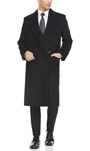 Adam Baker Men's A54805 Full Length Double Breasted Luxury Wool/Cashmere Top Coat - Black - 56R