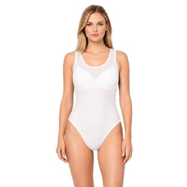 Lazutom Women's Sexy See Through One Piece Mesh High Cut Sleeveless Bodysuit Swimsuit Mesh Leotard Top (White, One Size)