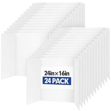 Trifold Poster Board,24 Pack 24" x 16" White Corrugated Poster Boards,Display Board,Perfect for School Projects, Science Fairs, Event Displays, and Business Presentations