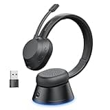 Wireless Headset with Mic for Work, Bluetooth Headset with Microphone (Noise Cancellation), Wireless Headset with USB Dongle & Charging Dock for Call Center/Home/Computer/PC/Laptop/Teams/Zoom