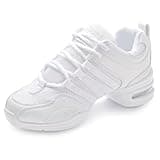 ARCLIBER Women's Jazz Dance Sneakers, Mesh Slip On Air Cushion Dance Shoes, 7M White