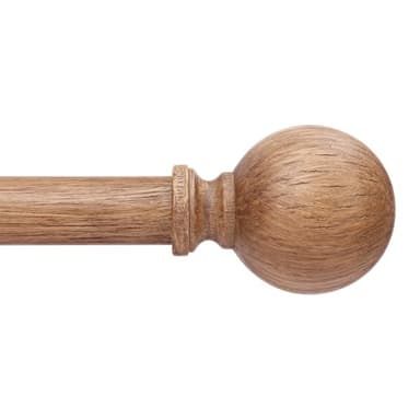 Wood Curtain Rods for Windows 48 to 84 Inch, 1 Inch Boho Decorative Vintage Drapery Rod with Faux Wooden Grain Finials, Adjustable Heavy Duty Rustic Farmhouse Spliced Metal Curtain Pole