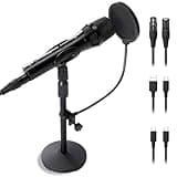 USB/XLR Podcast Dynamic Microphone, Professional Metal Dynamic Studio Singing Recording Microphone with Mic Gain, Desktop Stand, Pop Filter, Headphone Jack, for PC, Audio Interface, Mixer, MacBook