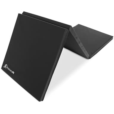 ProsourceFit Tri-Fold Folding Thick Exercise Mat 6’x2’ with Carrying Handles for MMA, Gymnastics Core Workouts, Black